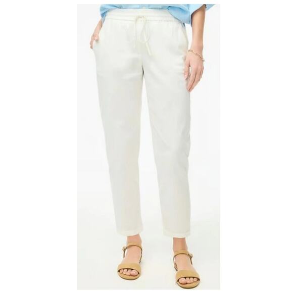 J. Crew Linen Blend Retreat Old Money Beachcore Pull On Relaxed White Ankle Pant - Picture 1 of 10